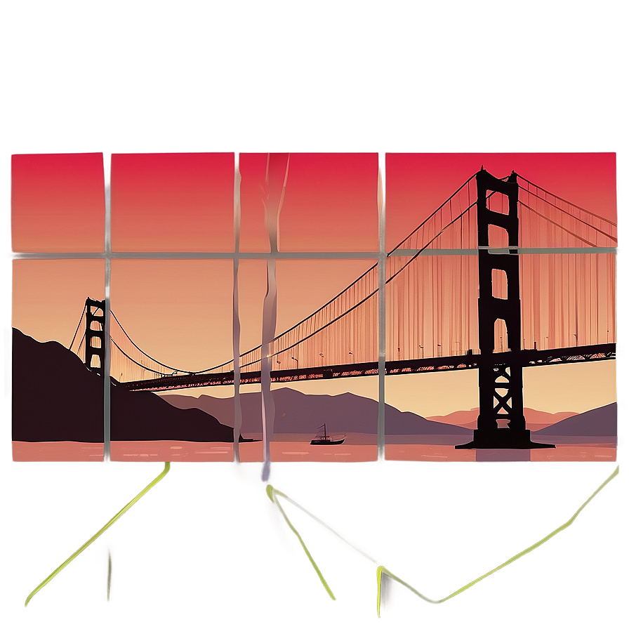 Golden Gate Bridge With Red Sunset Sky Png Rbk6 PNG image