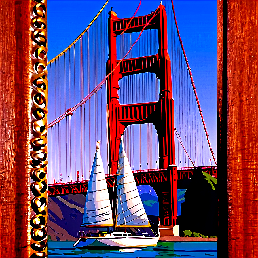 Golden Gate Bridge With Sailboat Passing Png 30 PNG image