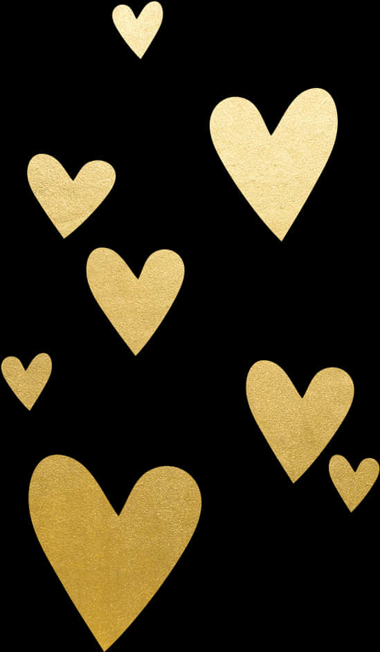 Golden Hearts Black Background PNG image