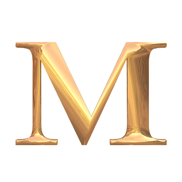 Golden Letter M3 D Rendering PNG image