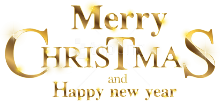 Golden Merry Christmas Happy New Year Text PNG image