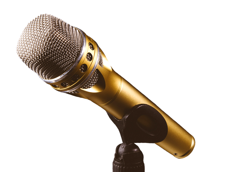 Golden Microphoneon Stand PNG image