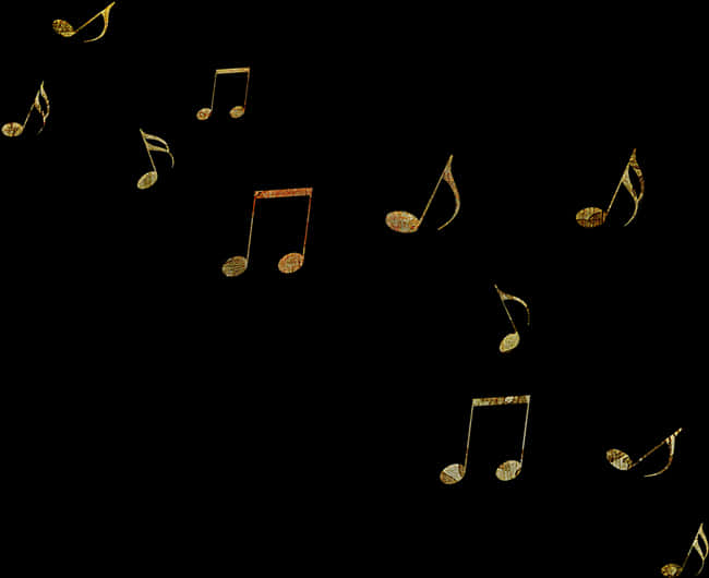 Golden Music Noteson Black Background PNG image