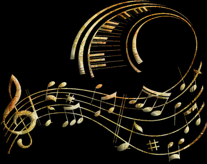 Golden_ Musical_ Notes_and_ Piano_ Keys PNG image