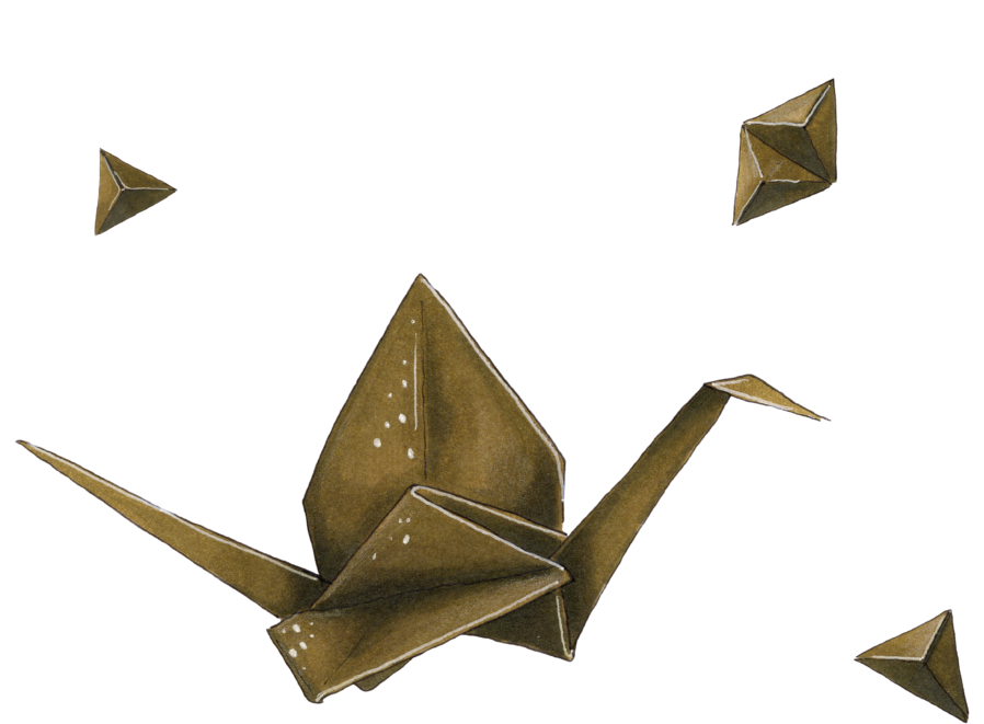 Golden Origami Craneand Paper Planes PNG image
