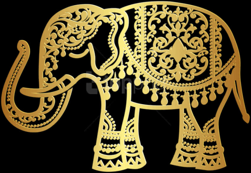 Golden Ornate Elephant Illustration PNG image