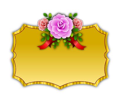 Golden Plaquewith Roses Design PNG image