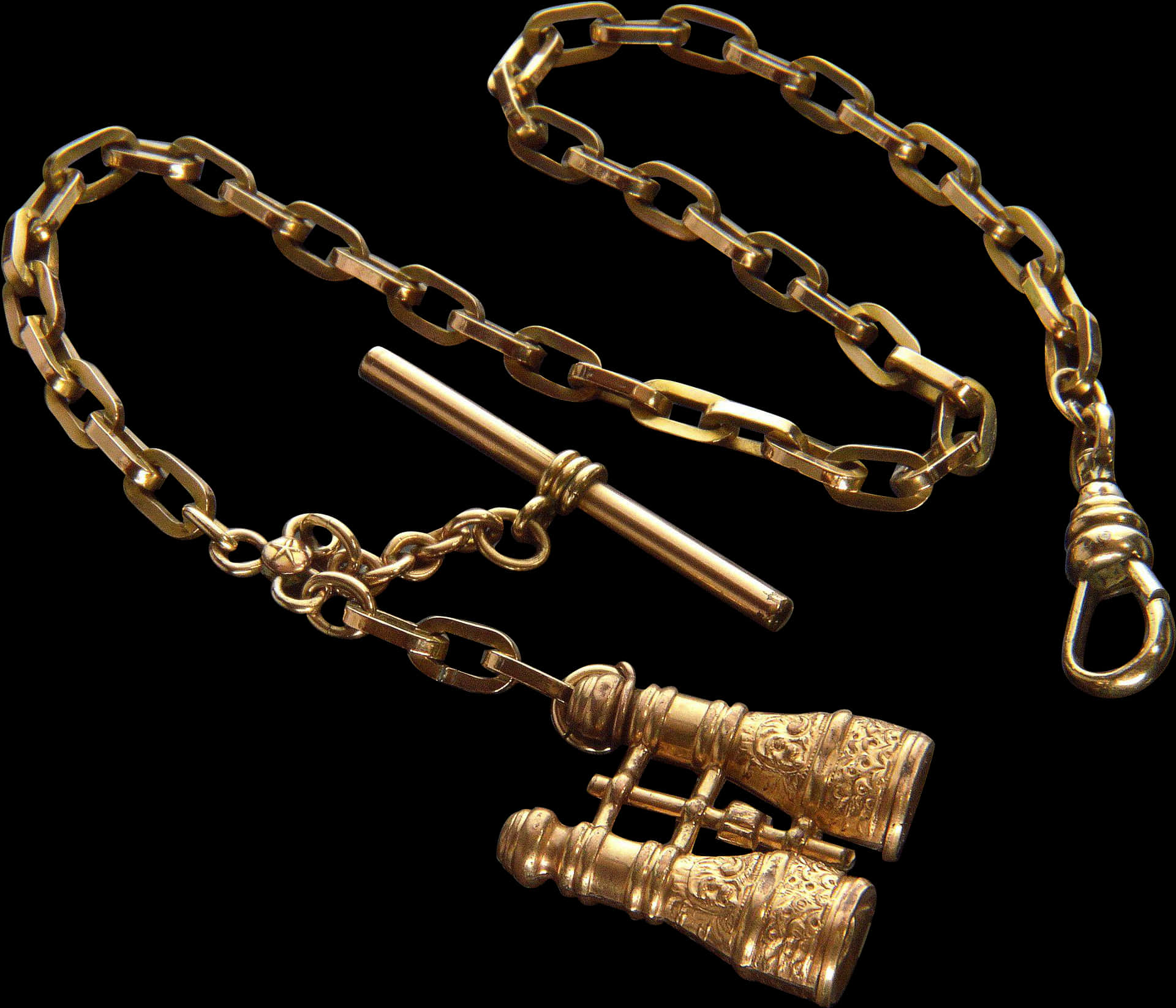 Golden Pocket Watch Chainwith Fob PNG image