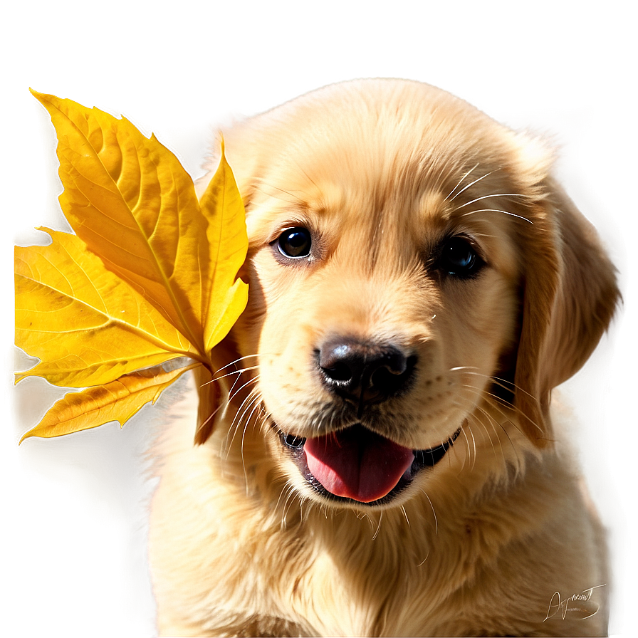 Golden Retriever Puppy And Leaves Png 06252024 PNG image