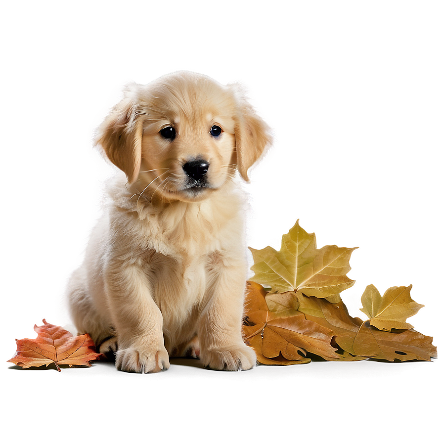 Golden Retriever Puppy And Leaves Png 24 PNG image