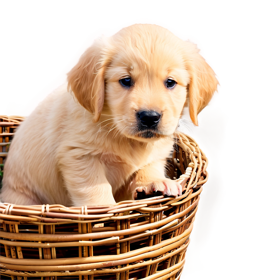 Golden Retriever Puppy In Basket Png 98 PNG image