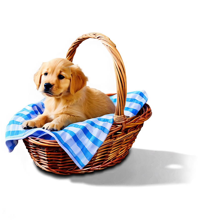 Golden Retriever Puppy In Basket Png Htp PNG image