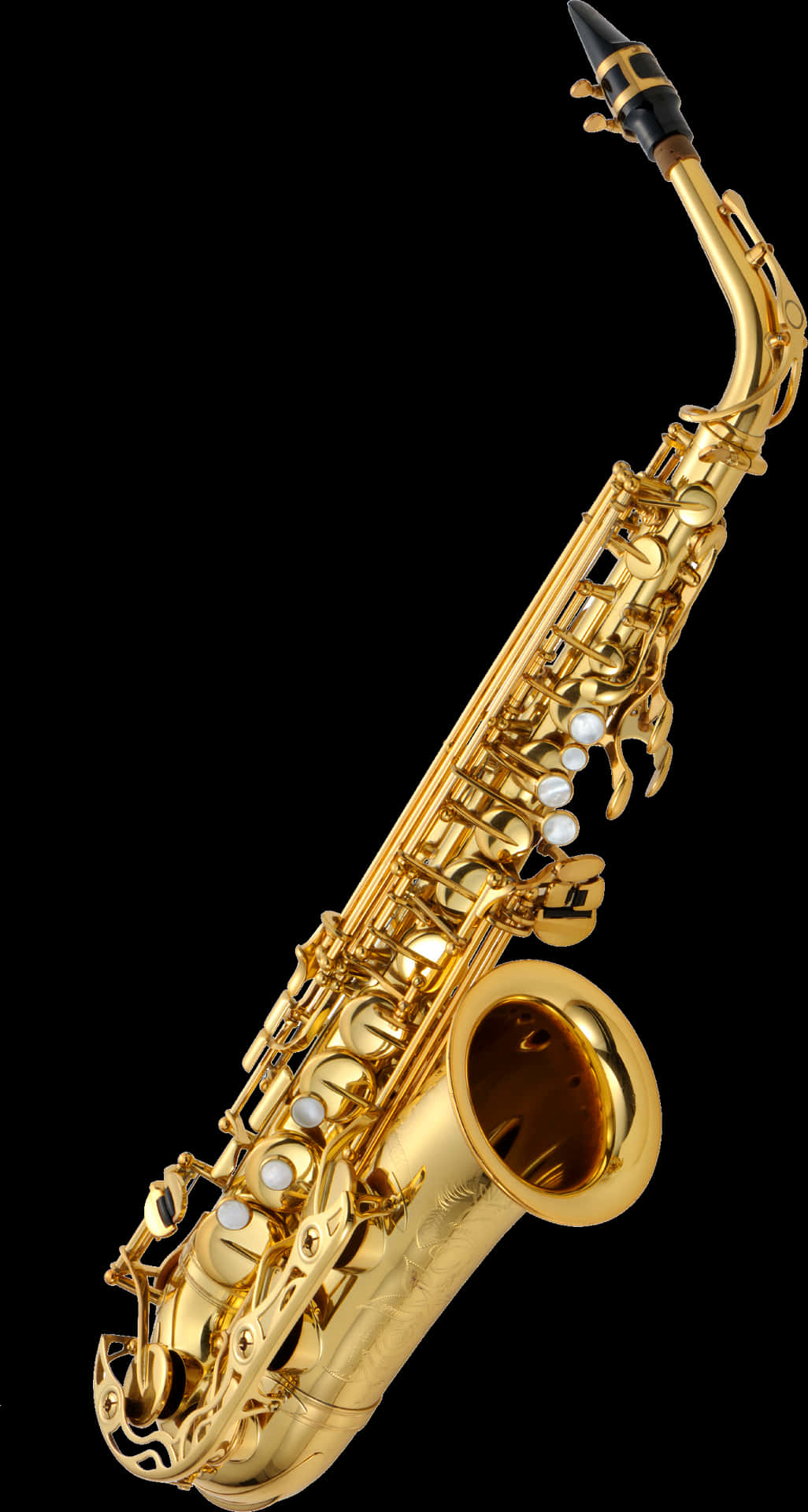 Golden Saxophone Isolatedon Black PNG image