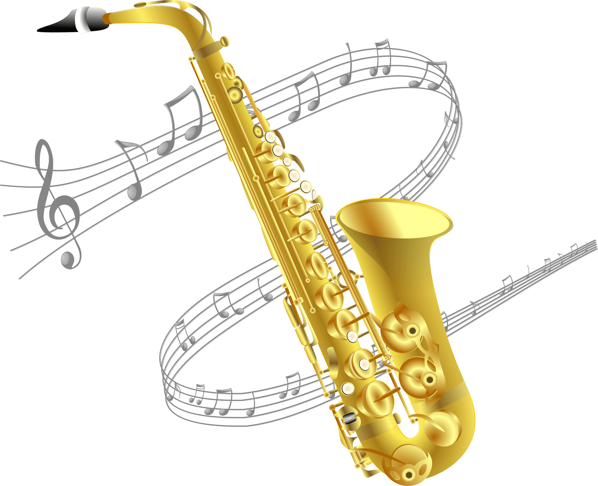 Golden Saxophone Musical Notes PNG image