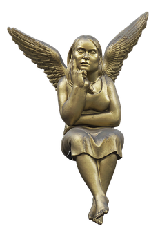 Golden Seated Angel Sculpture PNG image