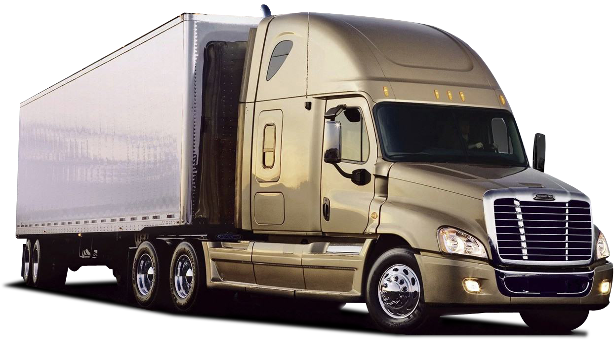 Golden Semi Truck White Trailer PNG image