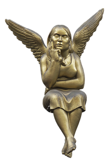Golden Sitting Angel Sculpture PNG image