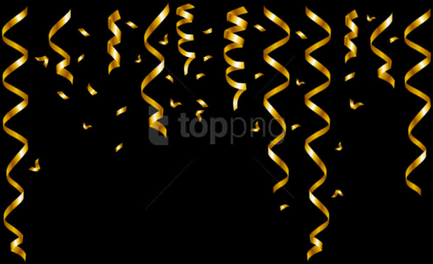 Golden Streamers Confetti Black Background PNG image