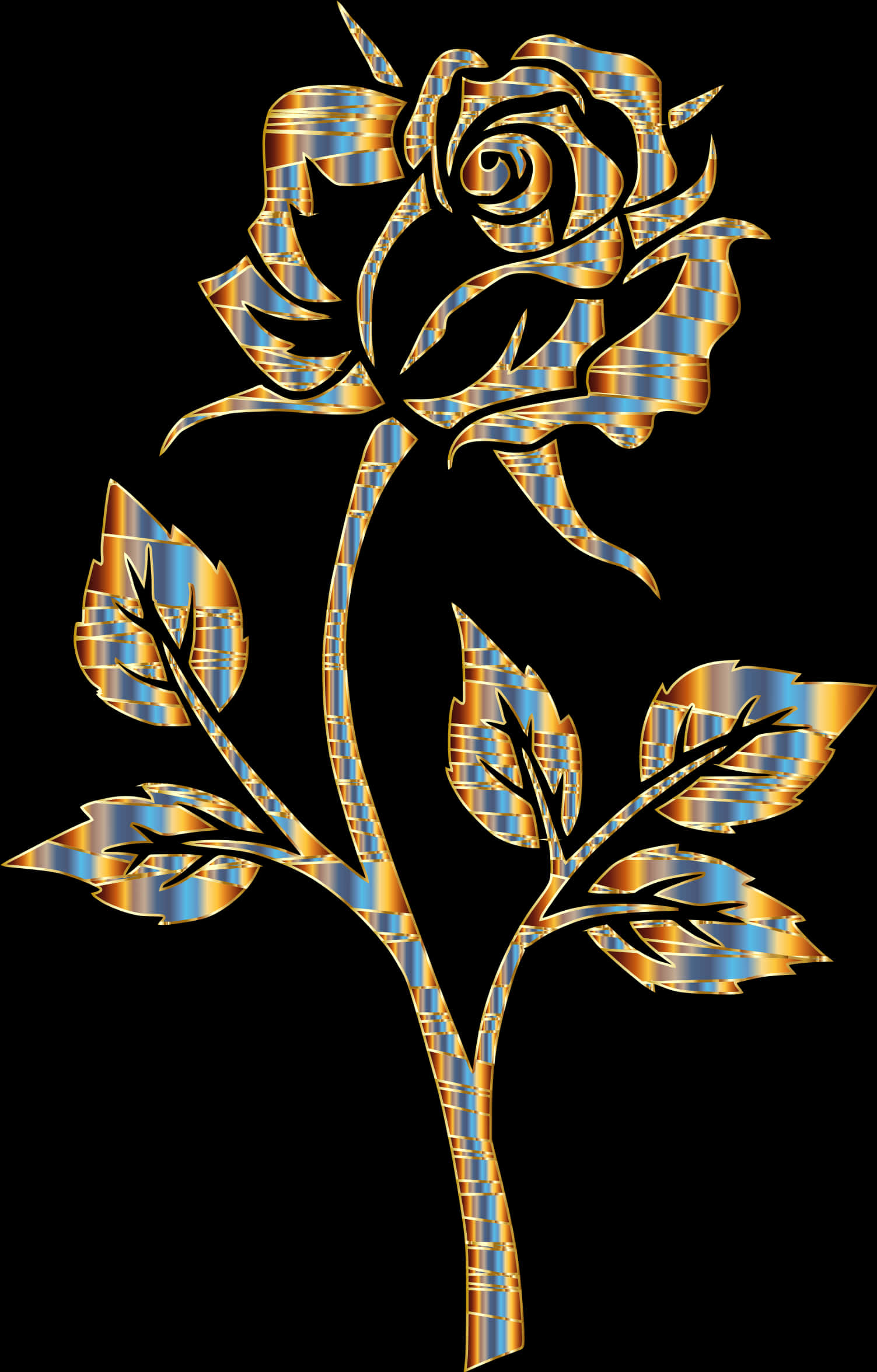 Golden Striped Rose Art PNG image