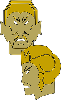Golden Theatrical Masks Vector PNG image