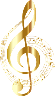 Golden Treble Clefand Music Notes PNG image
