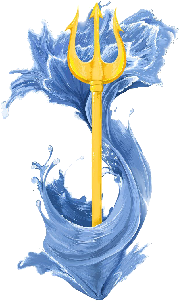 Golden Tridentin Blue Water Splash PNG image