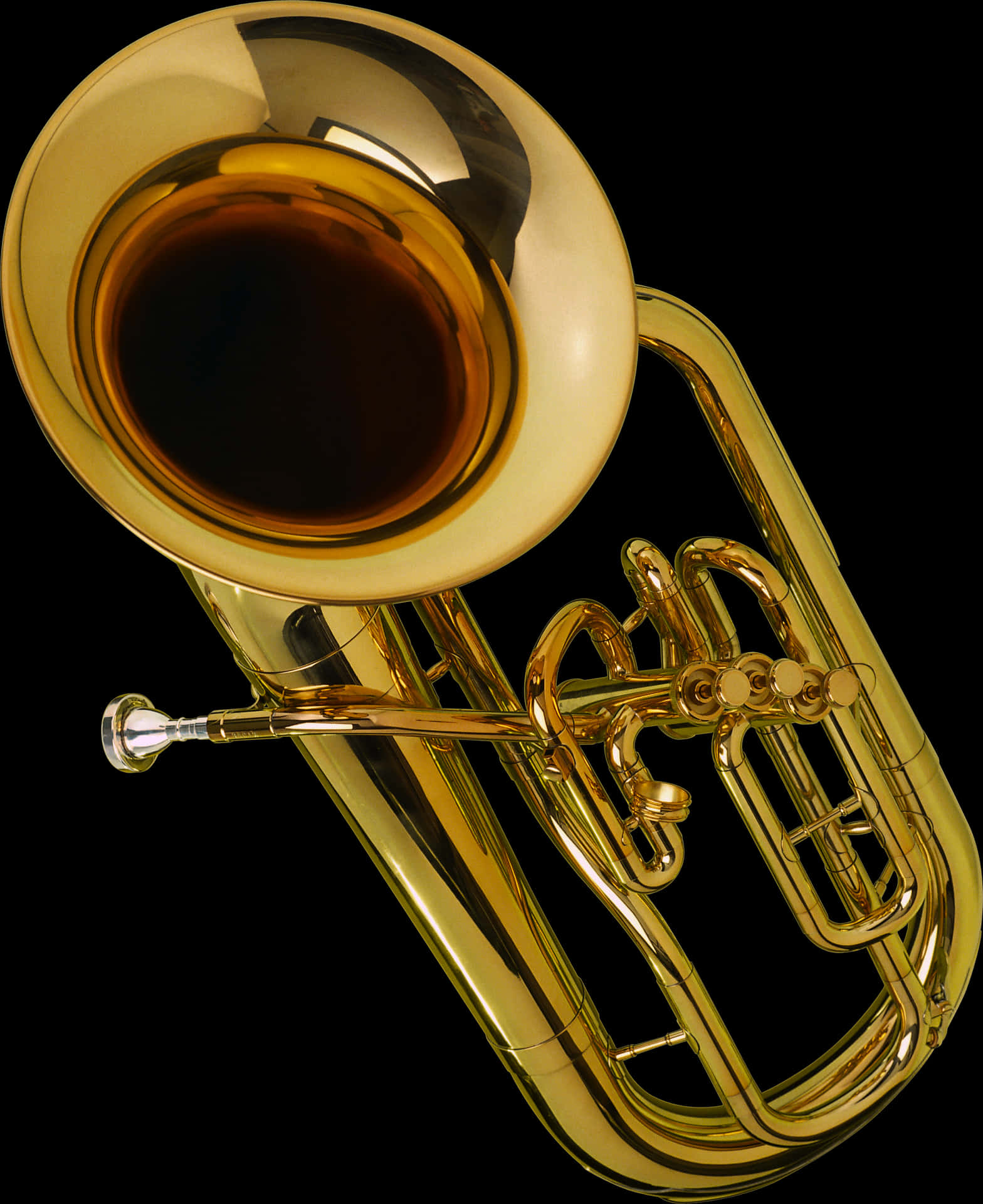 Golden Trombone Isolatedon Black PNG image