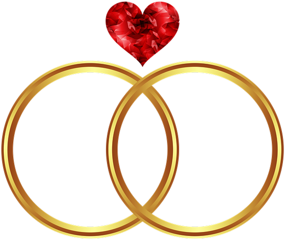 Golden Wedding Rings With Red Heart Clipart PNG image