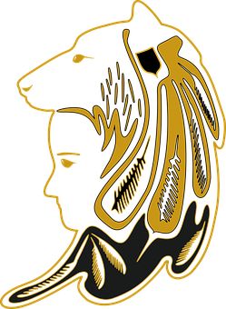 Golden Wolfand Warrior Art PNG image