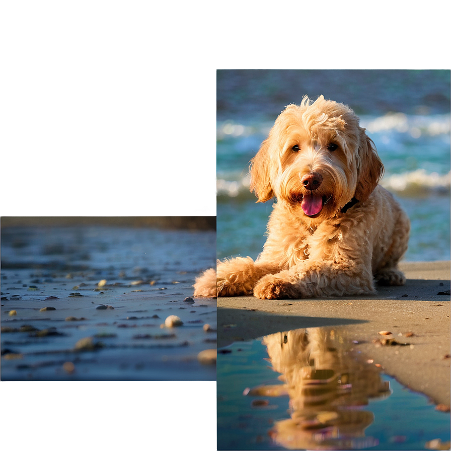 Goldendoodle At Beach Png Vqr PNG image