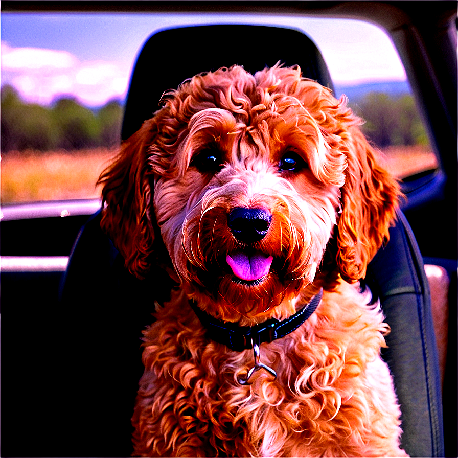 Goldendoodle In Car Png 06262024 PNG image