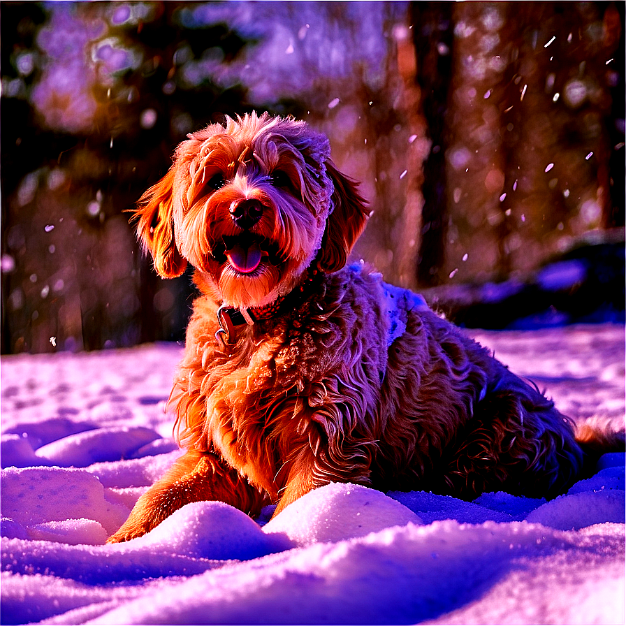 Goldendoodle In Snow Png 06262024 PNG image