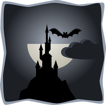 Gothic Castleand Bat Silhouette PNG image