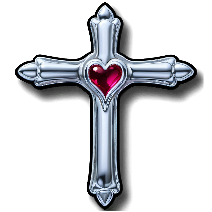 Gothic Chrome Heart Cross Representation Png 06132024 PNG image