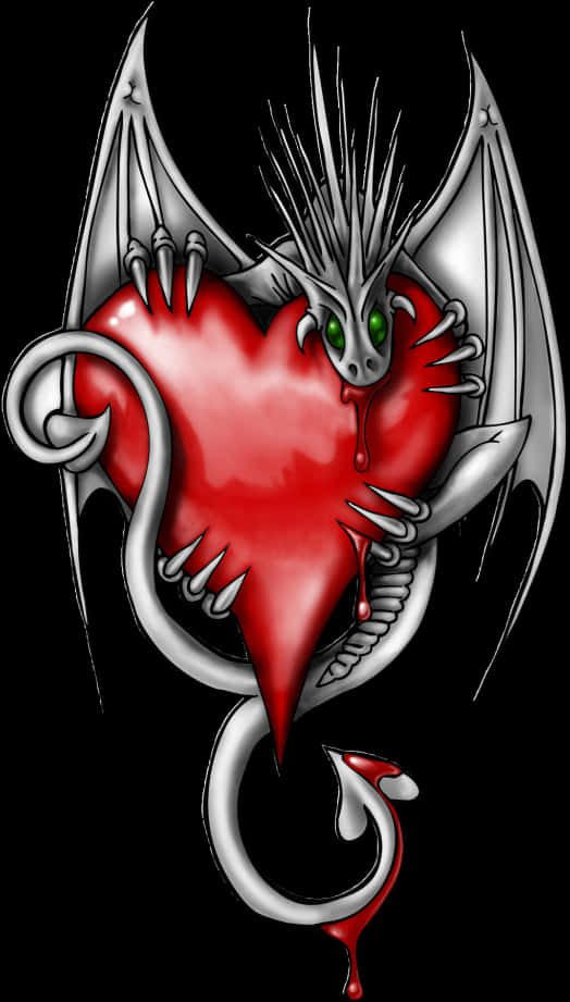 Gothic Dragon Heart Tattoo Design PNG image