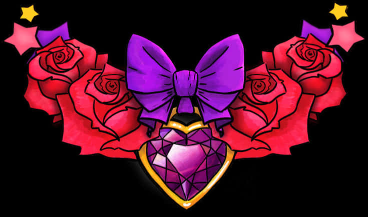 Gothic Heartand Roses Tattoo Design PNG image