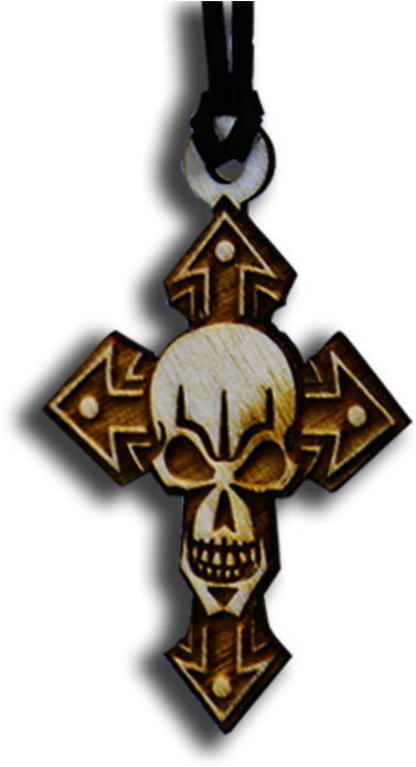 Gothic Skull Wooden Cross Pendant PNG image