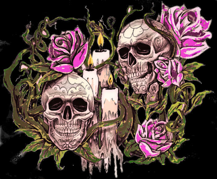 Gothic Skullsand Roses Artwork PNG image