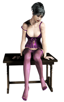 Gothic Style Animated Girl Sitting PNG image