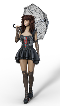 Gothic Style Womanwith Umbrella PNG image