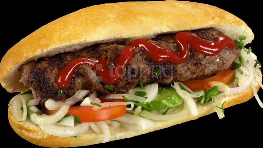 Gourmet Grilled Hot Dogwith Toppings PNG image