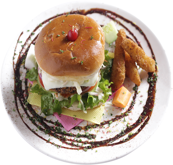 Gourmet Veggie Burger Plate PNG image