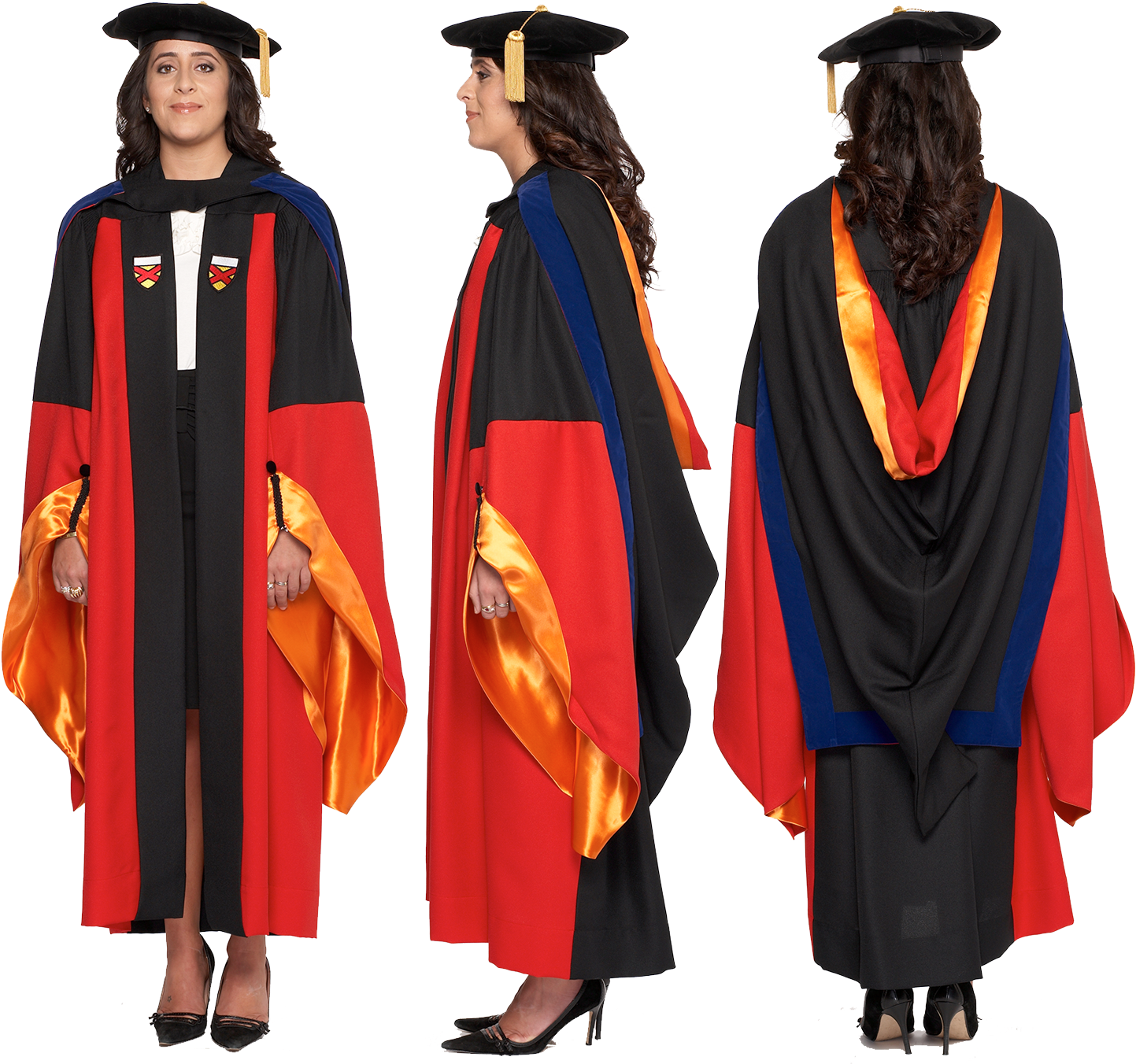 Graduate In Cap And Gown Multiple Views PNG image