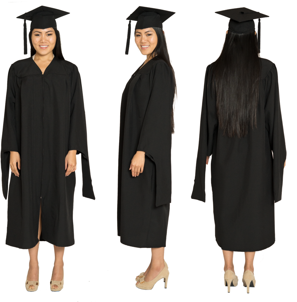 Graduate In Cap And Gown Three Poses PNG image