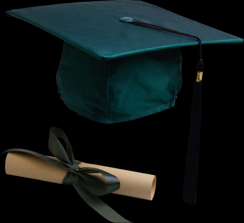 Graduation Capand Diplomaon Black Background PNG image