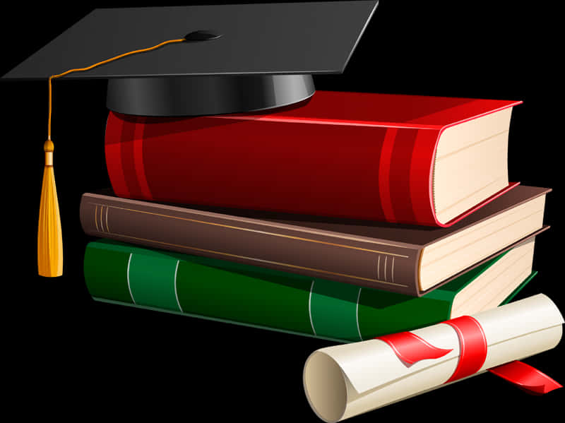 Graduation Capand Diplomawith Books PNG image