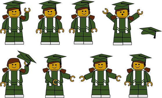 Graduation Lego Figures Celebration PNG image