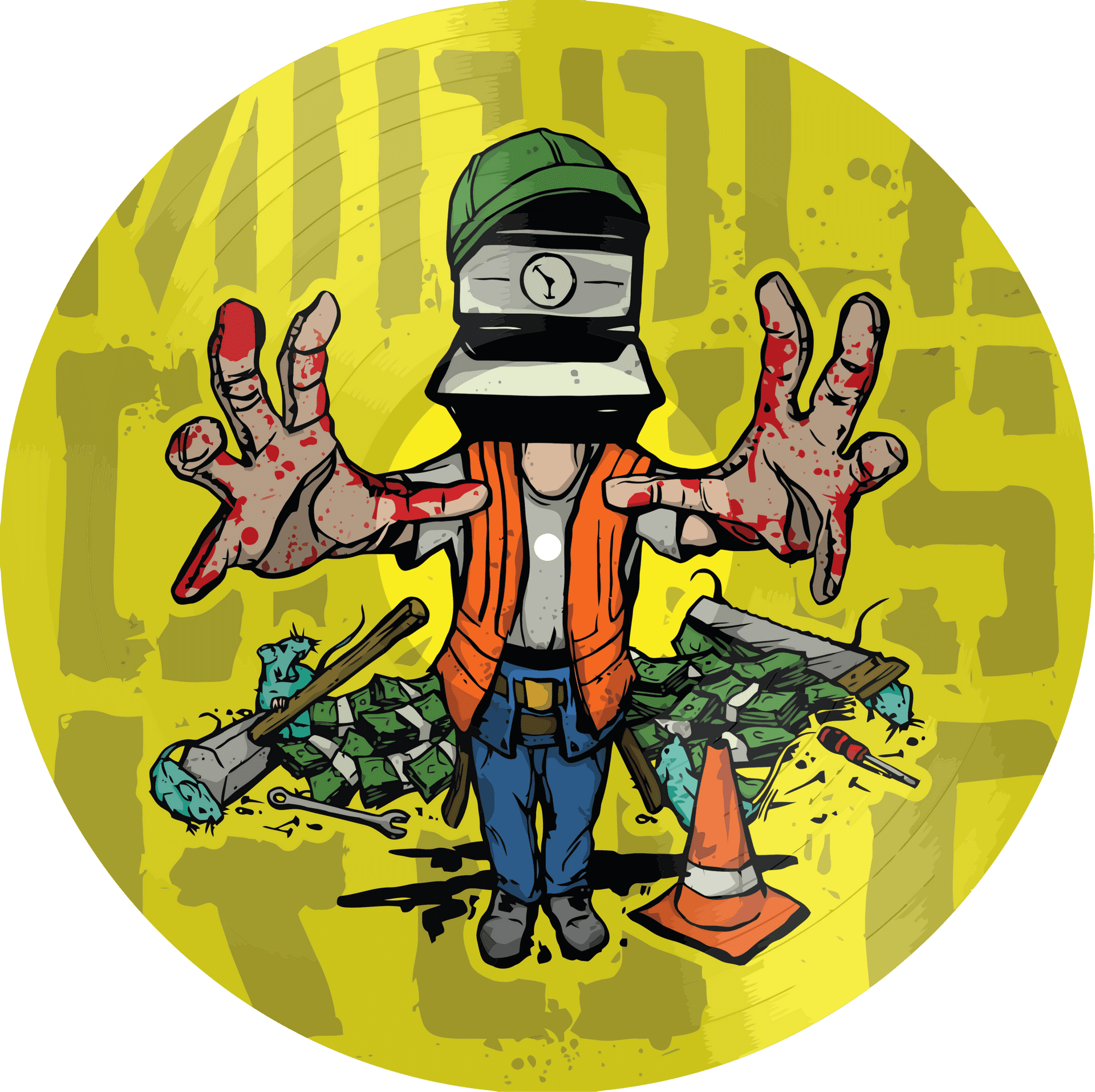 Graffiti Style Construction Worker Art PNG image