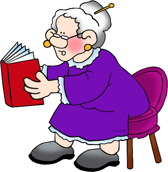 Grandma Reading Book Cartoon PNG image