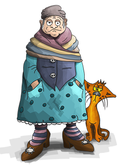 Grandmaand Cat Cartoon Illustration PNG image